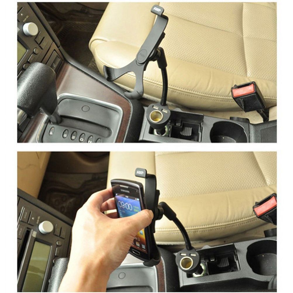 iPhone 7 Car Mount Charger Plug Holder Extra 2-Port USB Dock Cradle Gooseneck Swivel Black R1L - image 2 of 8