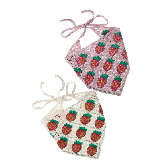 Vocoste 2 Pcs Crochet Bandanas Strawberry Pattern for Women Girls Hair Styling Decor