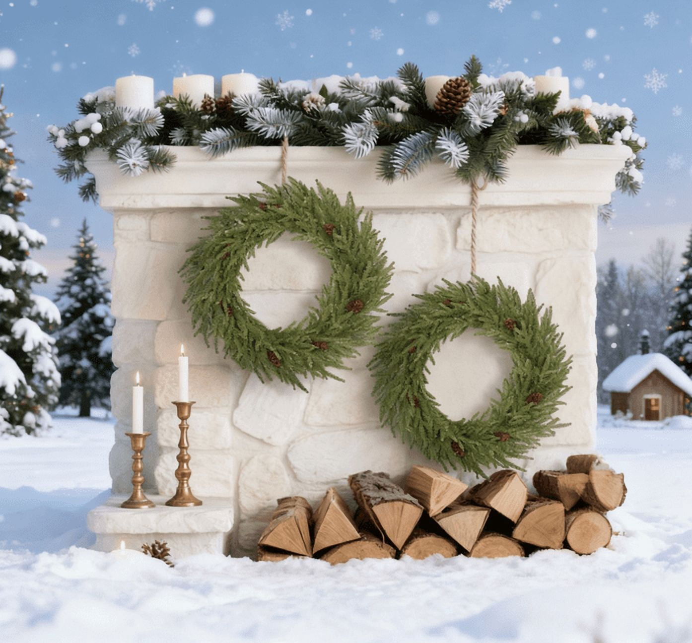 Christmas Wreath, Artificial Norfolk Pine Wreath with Pine Cones and 88 Realistic Branches for Door