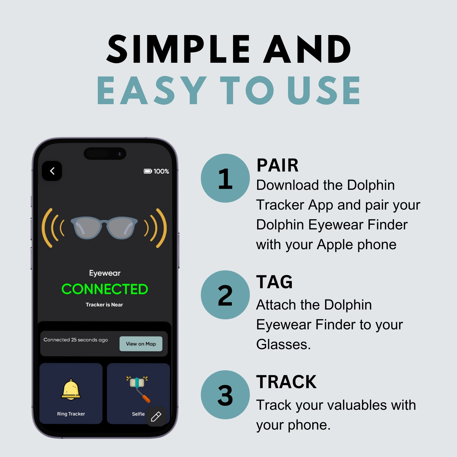 Glasses Tracker For Apple iOS| Apple Find My Alternate| Locate Spectacles, Find Eyewear, Never lose Sunshades| Light Weight, Small Size, Fit All Specs Size| Battery, Charger and  Accessory Included