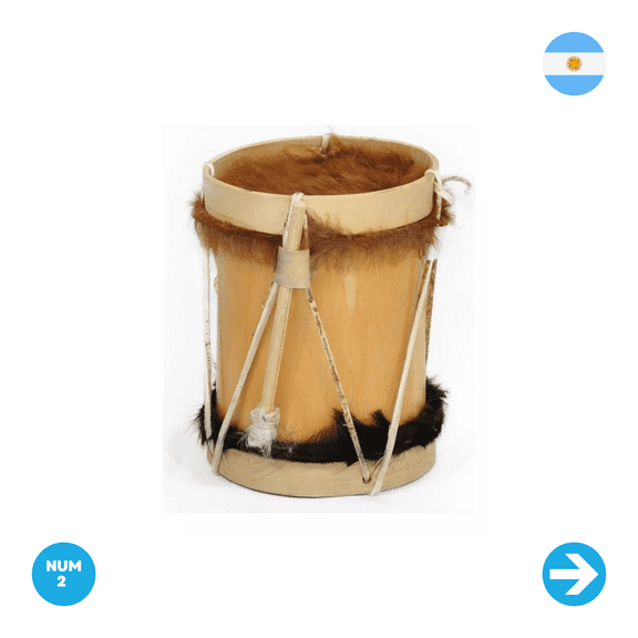 Bass Drum Bombo Criollo Argentino N°2 con Parche de Cuero con Baquetas - Natural