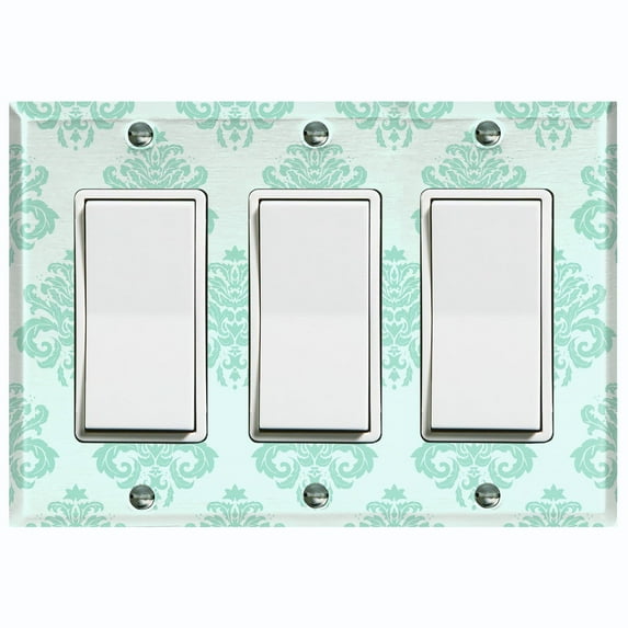 Metal Light Switch Plate Cover Damask Teal DAM005