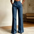 thumbnail image 4 of Women's Striped High Waist Pleated Flare Pants Dress Pants Slim Bootcut Suit Trousers Business Casual office Work Pants with Pockets Blue, 4 of 7