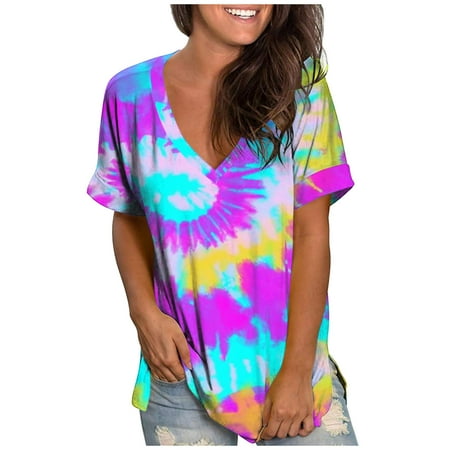 

Womens Fashion Plus Size Gradient Color V-Neck Short Sleeve T-shirt Tops Blouse Women Shirts Long Sleeve Long Sleeved Shirt under Scrub Women Long Sleeve Shirts Swim Shorts Women Summer Women Shirts