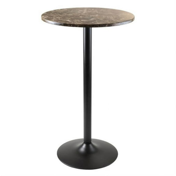 Ergode Cora Round Pub Table, Faux Marble Top, Black Base