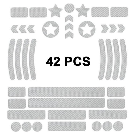 42 pcs Reflective Stickers, Reflective Decals, Waterproof Adhesive Decals, Bike Reflective Tape, Night Safety Stickers for Bicycle, Wheelchairs, Motorbike, Helmet, Stroller, Scooter, Hard Hat
