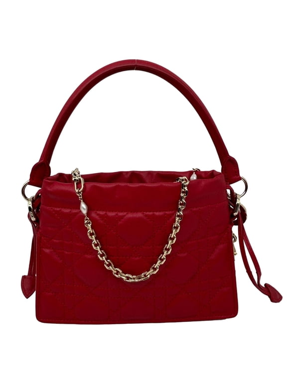 Pre-Owned Christian Dior Lady Dior Milly Mini Cannage Lambskin Leather Chain Shoulder Bag Red