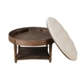thumbnail image 6 of Large Round Ottoman Coffee Table with Storage, 2-Tier Button Tufted Ottoman with Wooden Shelf, Farmhouse Center Table for Living Room in Warm Grey and White, 6 of 6
