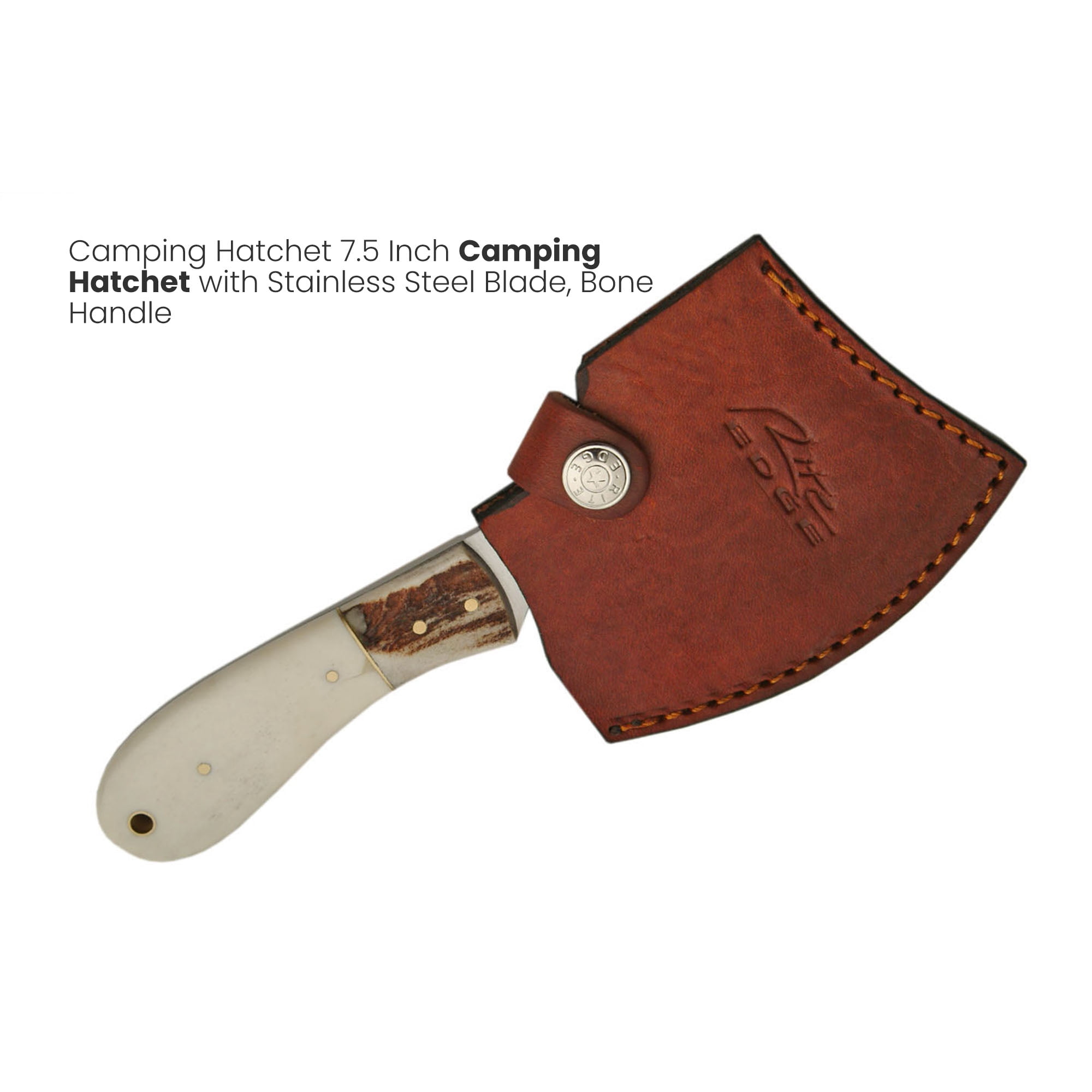 SZCO 8 Inch Bone and Stag Hatchet Full Tang Outdoor Camping Hatchet With Brass Pins Leather Sheath Compact Utility Axe Tool