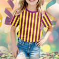 thumbnail image 2 of Girls Carnival T Shirts 2026 Mardi Gras Striped Short Sleeve Color Block Tee Tops Trendy Casual Soft Comfy Crew Neck Blouses, 2 of 4