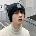 thumbnail image 2 of Gorro de invierno para hombre, 2 piezas, gorro tejido de lana cálido, a prueba de viento, nuevo estilo de moda, capucha de felpa gruesa para ciclismo (gris oscuro + negro), 2 of 5