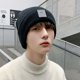thumbnail image 2 of Gorro de invierno para hombre, 2 piezas, gorro tejido de lana cálido, a prueba de viento, nuevo estilo de moda, capucha de felpa gruesa para ciclismo (gris oscuro + negro), 2 of 5