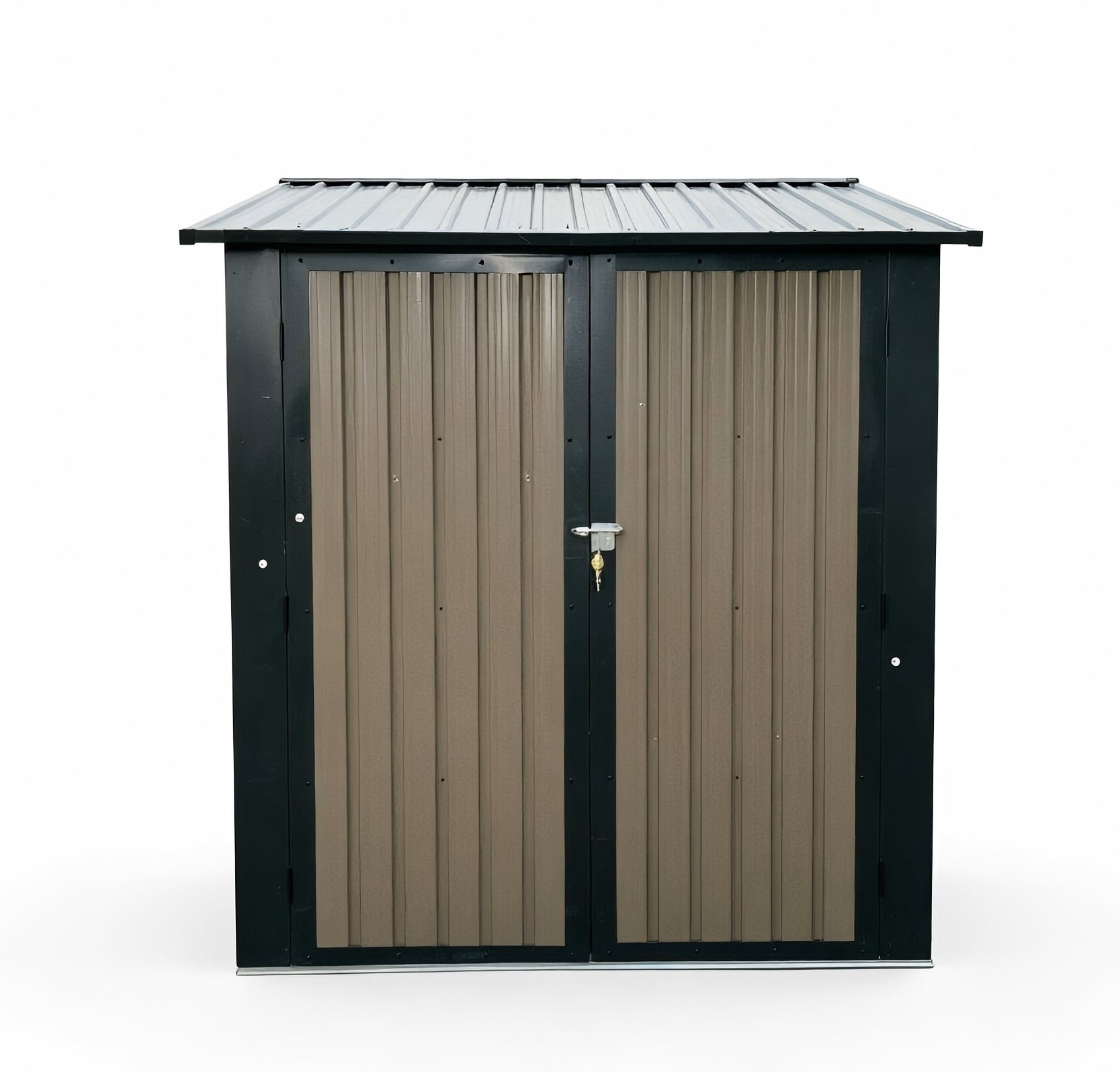 Aukfa 6x9 FT Metal Outdoor Storage Shed with Flower Rack&Lockable Doors, Waterproof Garden Tool Shed for Backyard Patio Lawn, Brown