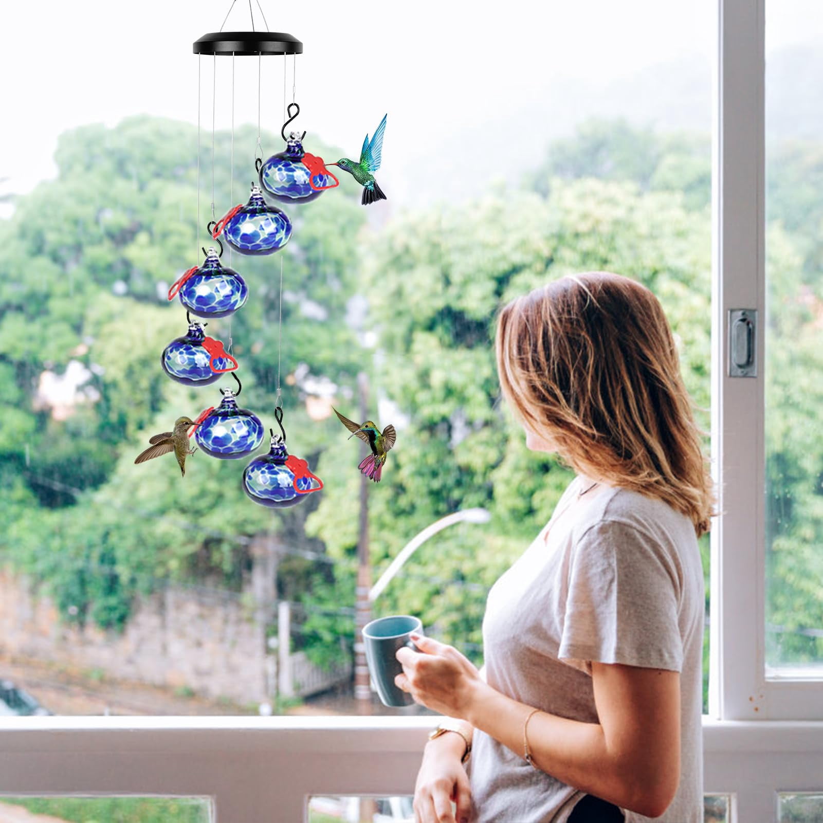 Charming Wind Chimes Hummingbird Feeders For Outdoors Hanging Ant And Bee Proof Never Leak Gift People(deep Blue)