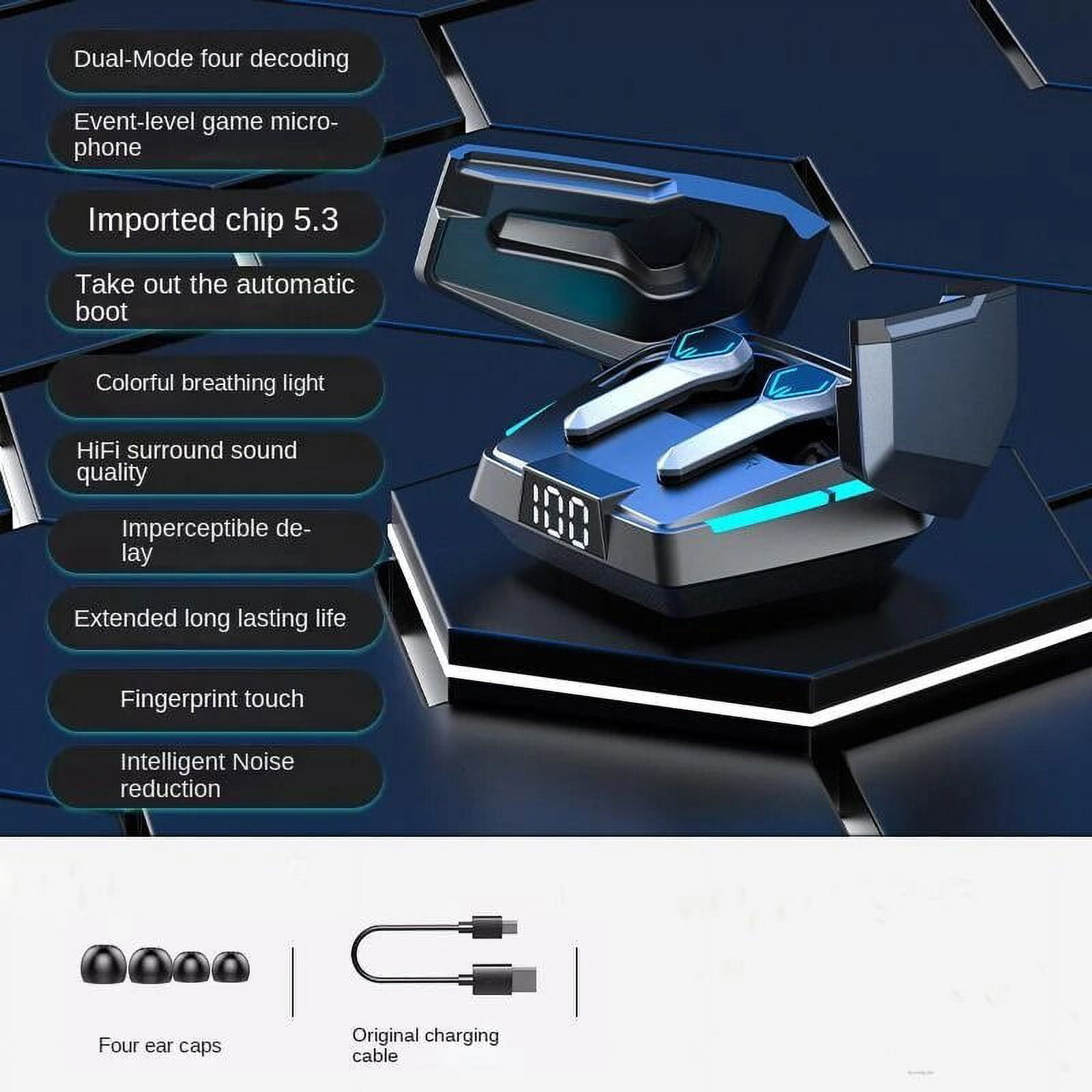 Bluetooth 5.3 Game Wireless Headphones Touch Control Low Latency Headsets JX10 TWS Earphones Digital Display