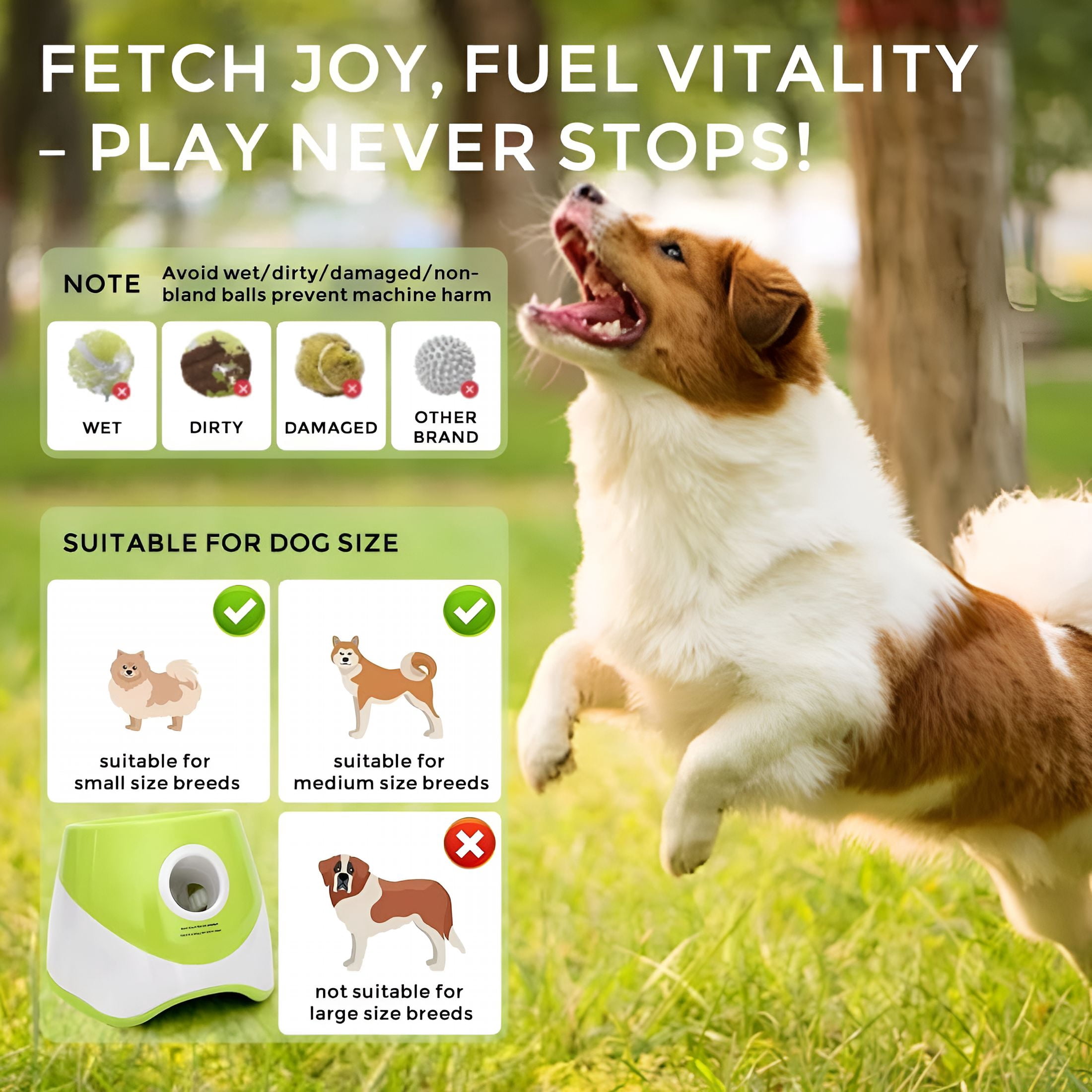 BESTSKY Upgraded Automatic Ball Launcher for Dogs – Rechargeable Interactive Dog Fetch Toy with 3 Balls, Adjustable Launch Distance, Infrared Sensor Dog Ball Thrower for Dogs（Lime Green）
