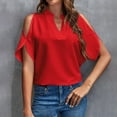 thumbnail image 2 of T Shirts For Women Womens Tops Solid Color V Neck Off The Shoulder Loose Chiffon T Top, 2 of 7