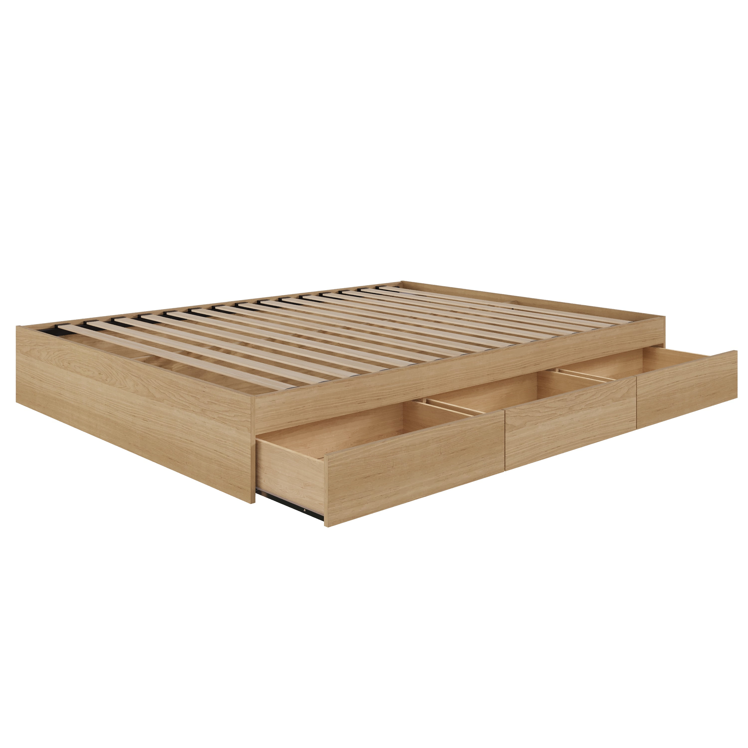 Nexera Queen Size Storage Wood Bed Frame with 3 Drawers, Natural Maple