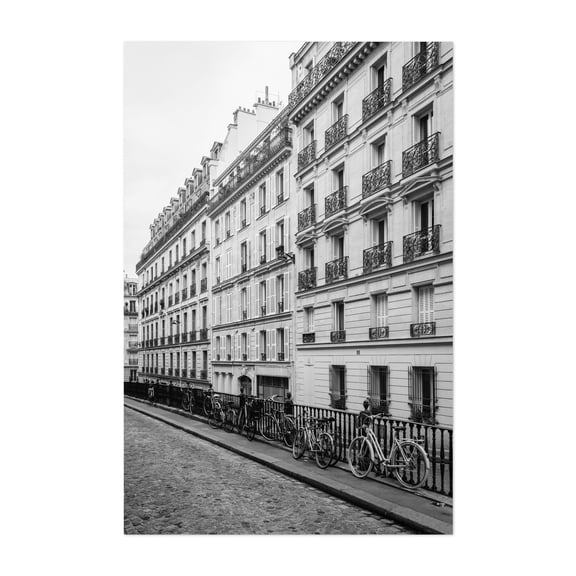 Biking, Rue Malebranche B&W - Paris Île-de-France France Photography Unframed Wall Art Print 5 x 7 inches