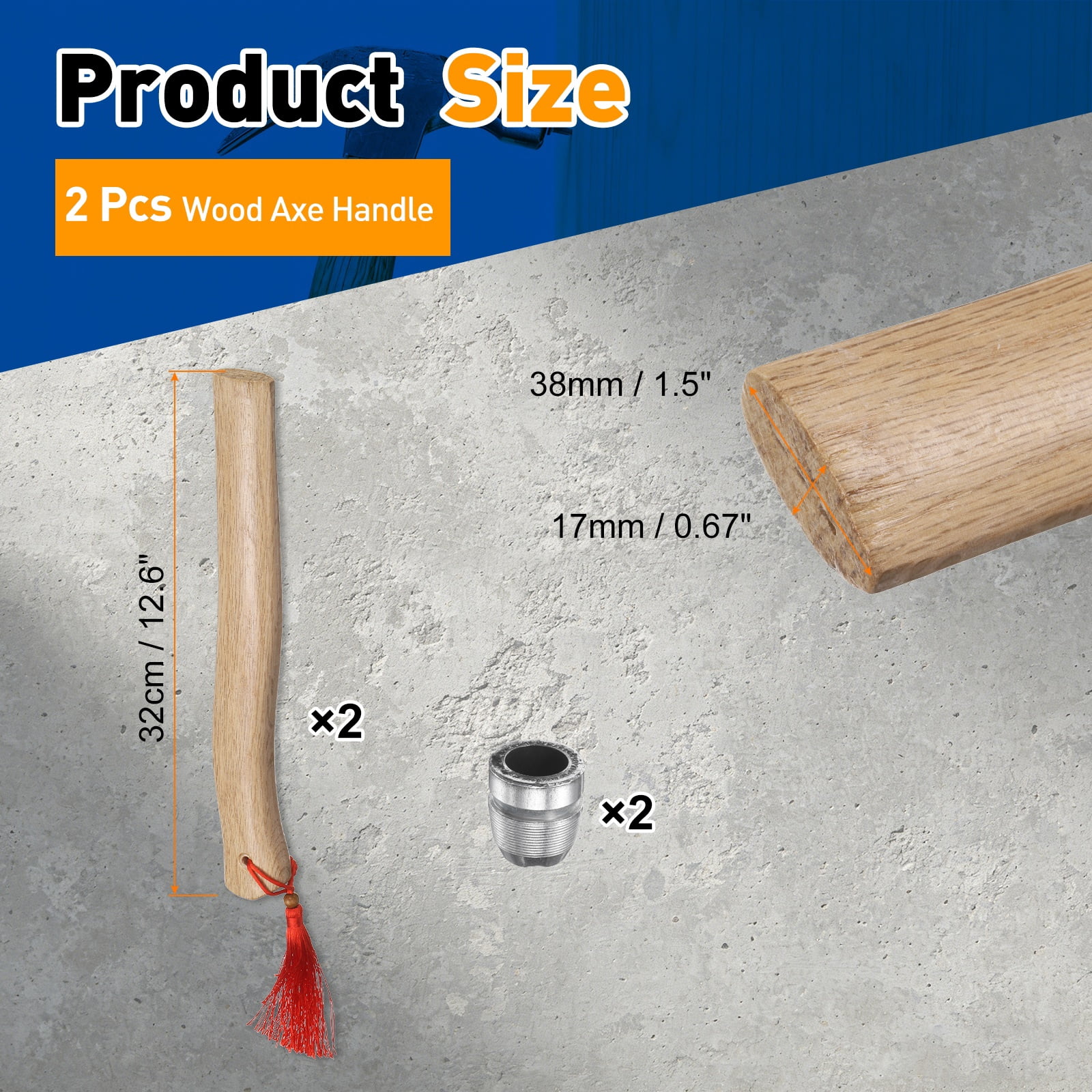 Uxcell 2pcs Wood Axe Handle Replacement 12.6" Universal Hickory Hatchet Handle with Round Wedges for Camping Gardening Axe