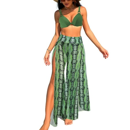 Previn Women s 3 Piece Bikini Set Cover Up Pant Printed Adjustable Shoulder Straps Bath Suit Cool Curvy Brief Beachwear Billowy Spring Break Army Green Medium