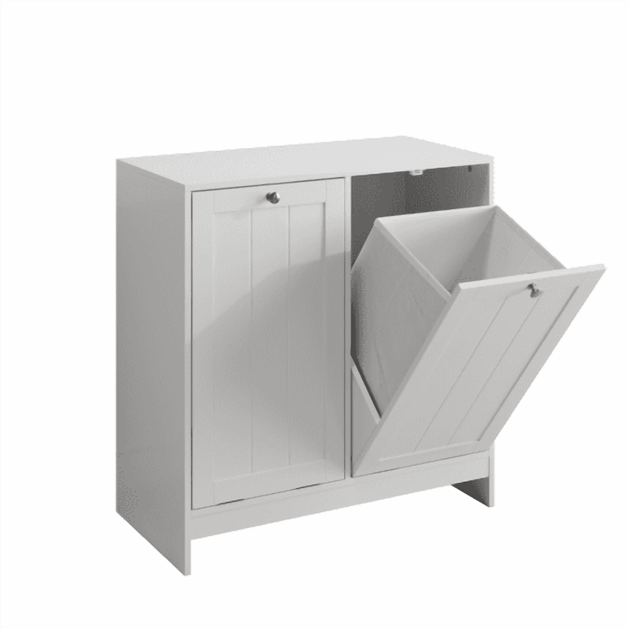 Tilted Laundry Hamper with Removable Baskets, Hidden Laundry Hamper Storage Cabinet, Free-Standing Bathroom Organizer, White