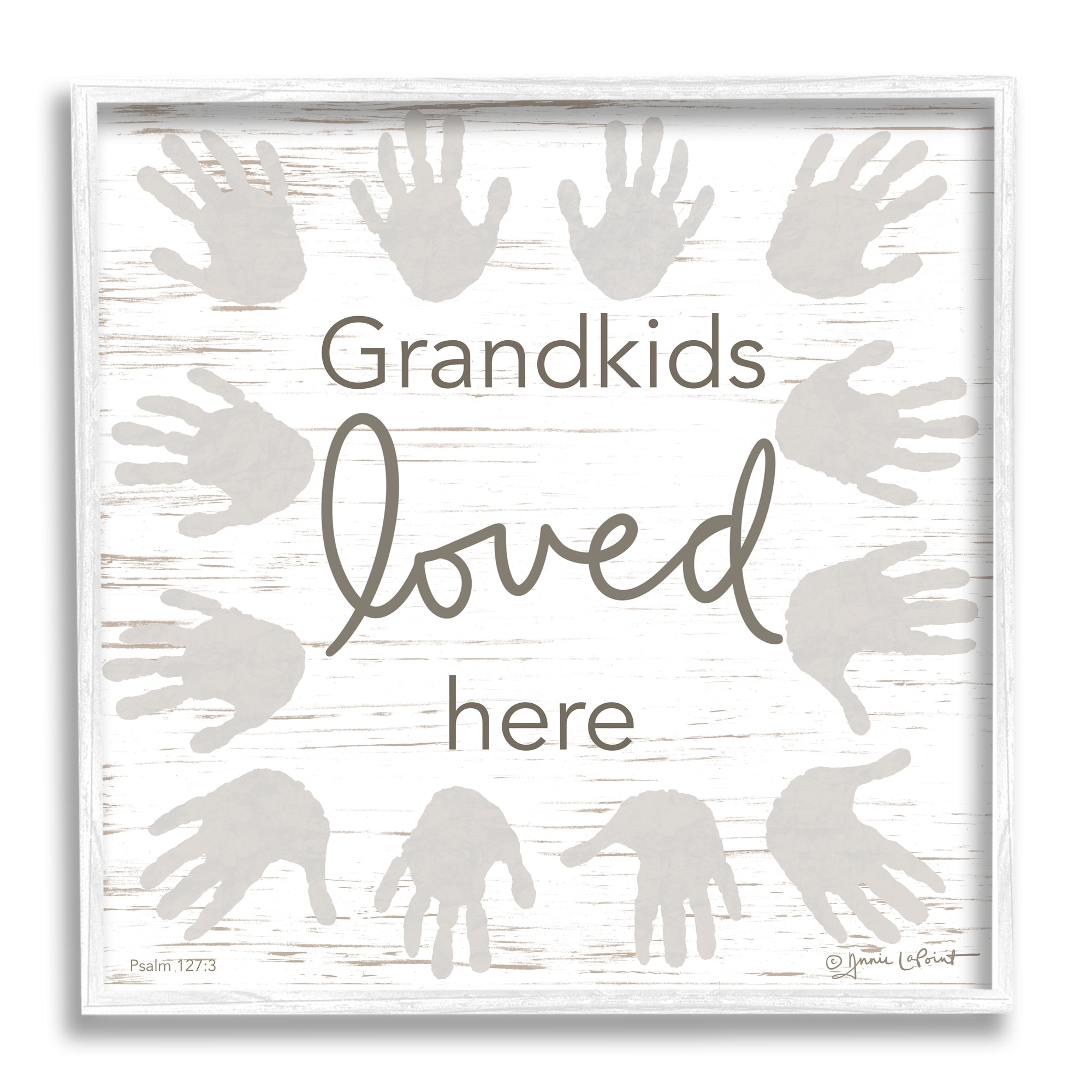 Stupell Industries Grandkids Loved Here Fun Family Grandparents Handprints Graphic Art White Framed Art Print Wall Art, Design by Annie LaPoint