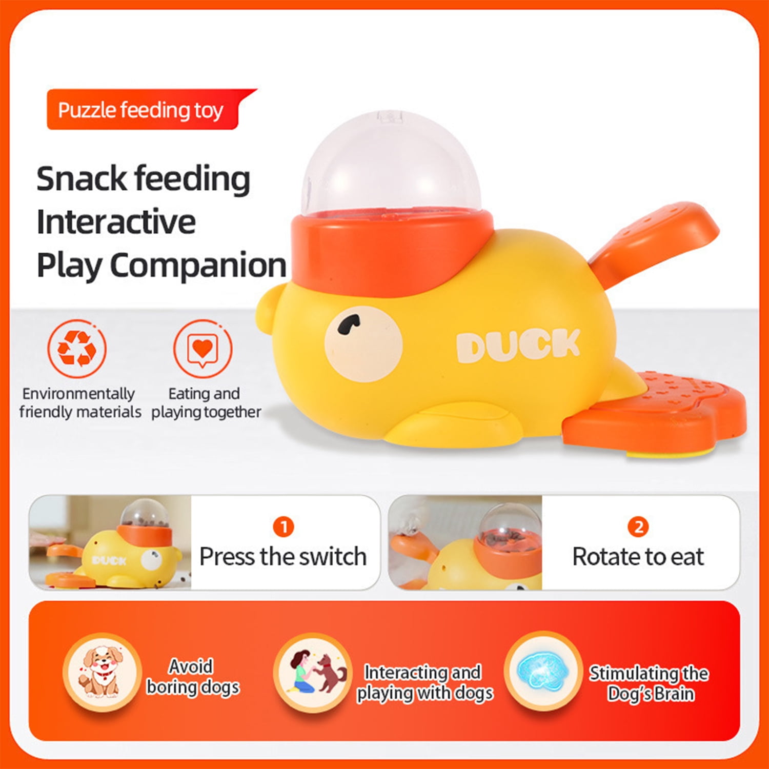 Interactive Dog Toy for Treat Dispensing, 8.7×5.5×4.3in, Chewable Food Puzzle, Yellow Duck Pet Training Reward
