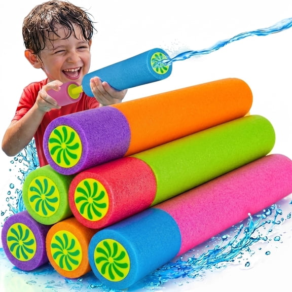 CQHVKQ 6PCS Summer Pool Water Blaster, Pull-Out Foam Water Guns, Safe & Reliable Squirt Guns, 30 Feet Range Super Soaker, Summer Outdoor Beach Pool Toys for Kids, Age 3