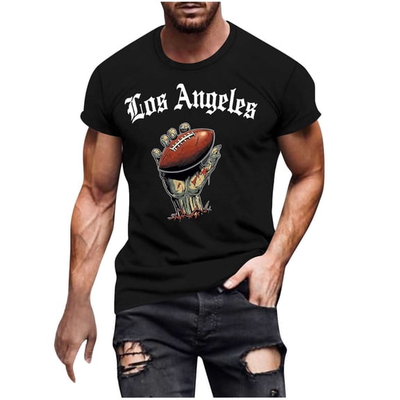 Mens Football T-Shirts Short Sleeve Rugby Printed Graphic Tees Summer Top Crewneck Casual Sport Funny Tshirts (XL, Black)