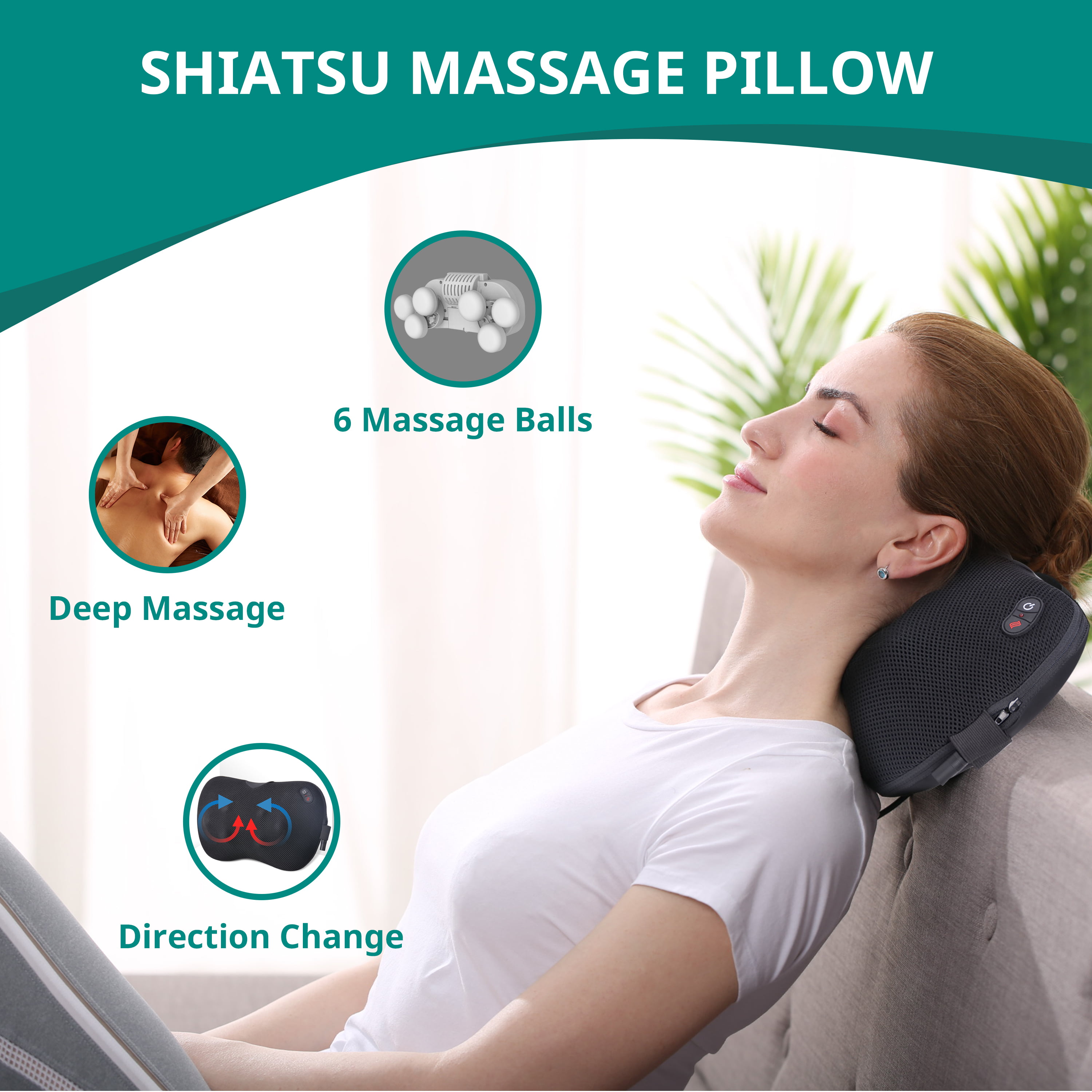 mynt Mynt Cordless Neck Back Massager, Shiatsu Rechargeable Massage Pillow  with Heat-3D Deep Kneading, Use Unplugged, iF Design Award