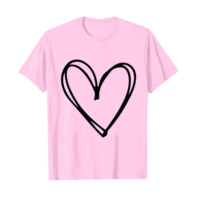 Plebaso T-Shirts pour Femmes à Imprimé Cœur, Col Rond, Coupe Ample, T-Shirts Décontractés à Manches Courtes, T-Shirts Graphiques pour Femmes