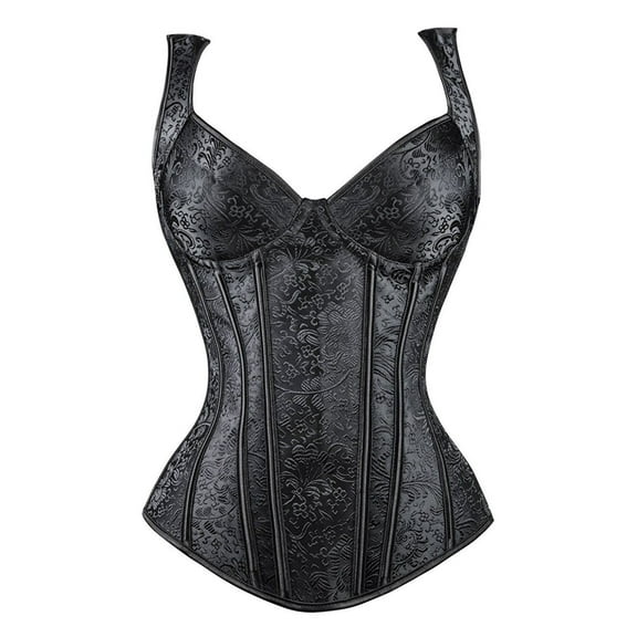 MISS MOLY Women's Gothic Jacquard Shoulder Straps Tank Overbust Corset Bustiers Plus Size Black, Style CZ9994