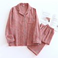 thumbnail image 2 of Ketyyh-chn99 Pyjama en Soie pour Femmes Printemps Automne Coton Manches Longues Col à Revers Vêtements de Maison Cardigan Pantalon Ensemble de Pyjama Rouge Melon D\'eau,L, 2 of 5