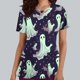 thumbnail image 2 of Tops Cortos para las Mujeres, Halloween Impreso en Cuello en V con Bolsillo, Moda Casual Manga Corta, 2 of 5