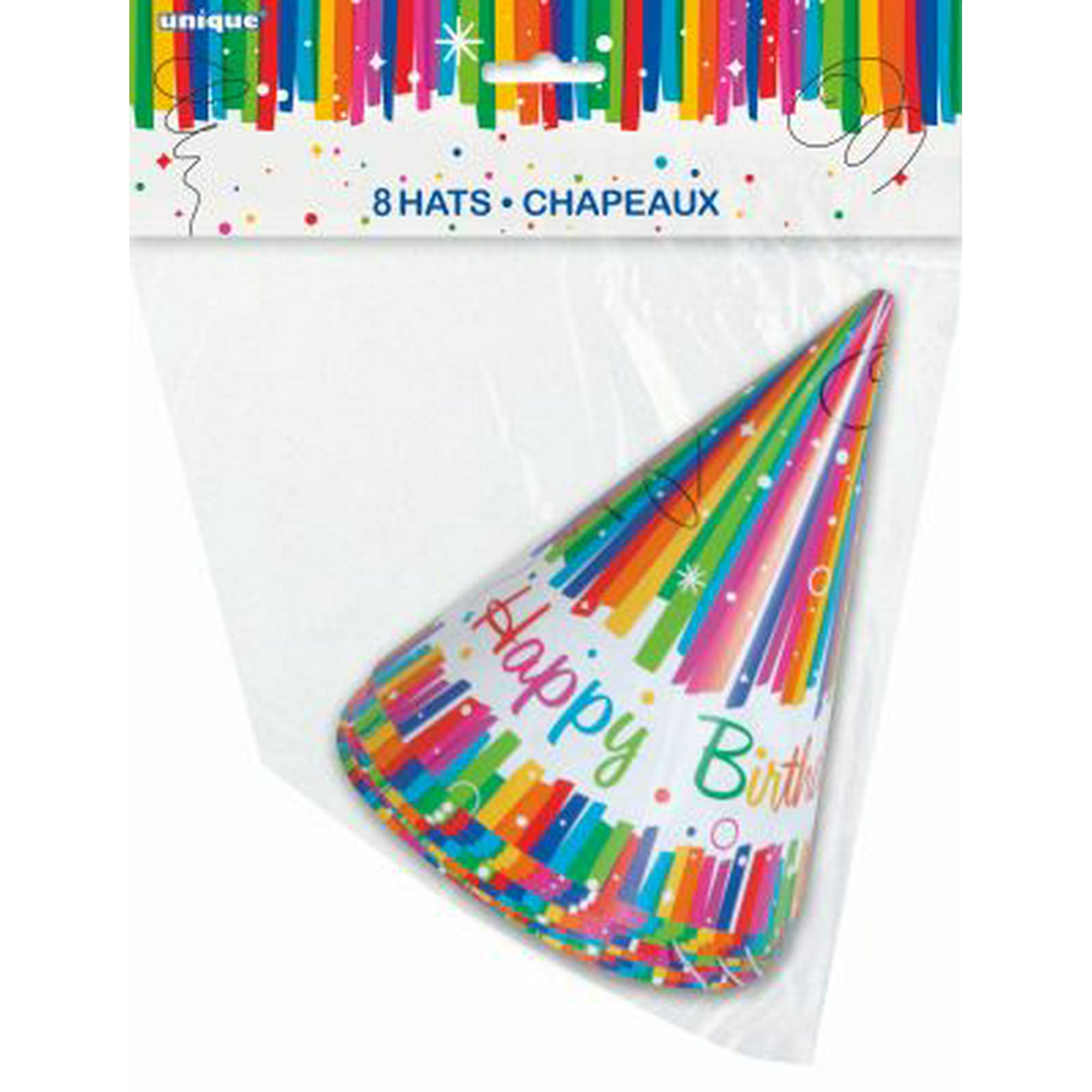 Rainbow Ribbons Birthday Party Hats, 8ct