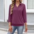 thumbnail image 6 of Womens Collared V-Neck 3/4 Sleeve Loose Fit Polo Shirts Summer Business Casual Tops, 6 of 6
