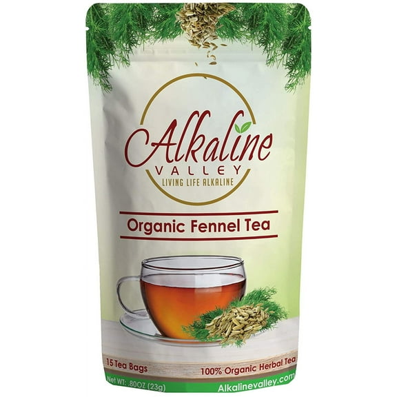 Fennel Tea - 100% Organic and Alkaline - 15 Unbleached/Chemical-Free Fennel Tea Bags - Caffeine-Free, No GMO