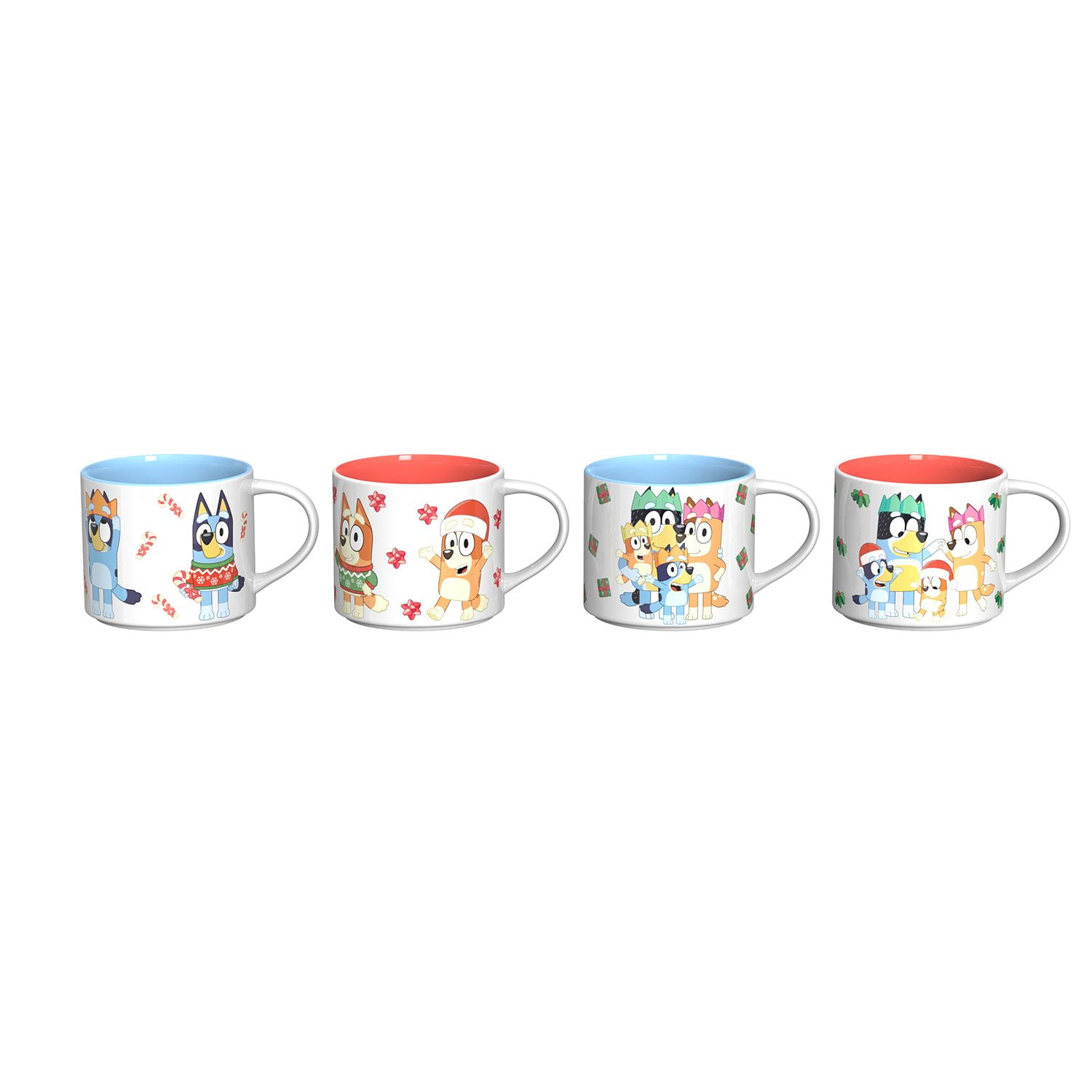 Zak Designs 15oz 4pk Stackable Ceramic Holiday Mugs in Gift Box - Bluey