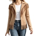 thumbnail image 2 of Miqool Womens Faux Suede Fringe Jacket Casual Long Sleeve Lapel Collar Button Down Jacket Vintage Cowgirl Style Western Coat, 2 of 6