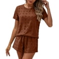 thumbnail image 5 of Uootdi Short Sets for Women Summer Short Sleeve Textured Floral Round Neck Top Elastic Waist Casual Shorts Comfy Daily Matching Outfits, 5 of 6