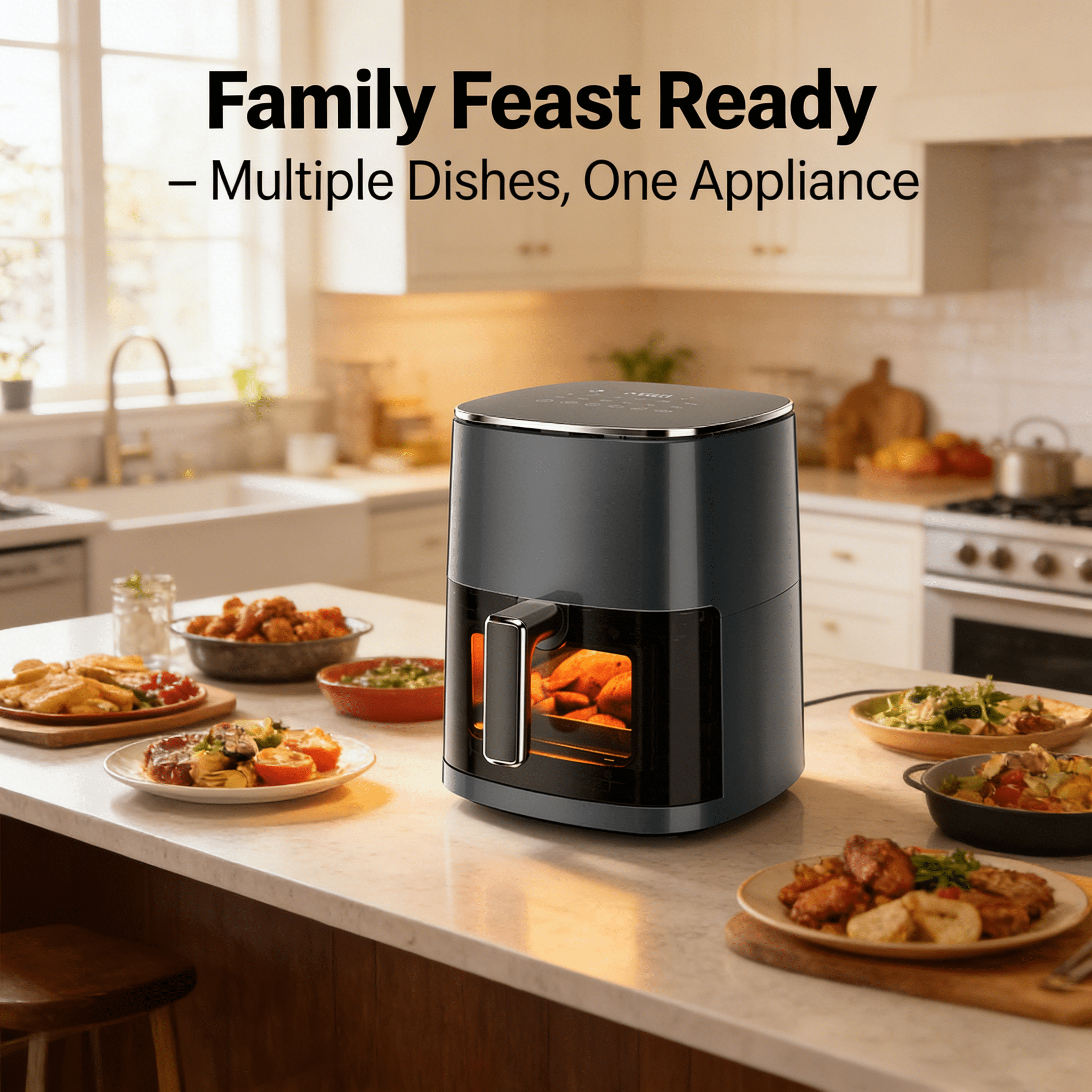 Aidoly 12-in-1 Air Fryer, 6-Quart Family Size Multi-Function for Roast, Bake, Broil, Dry, Proof, Reheat and More, with Viewing Window & 12 Cooking Modes, Grey