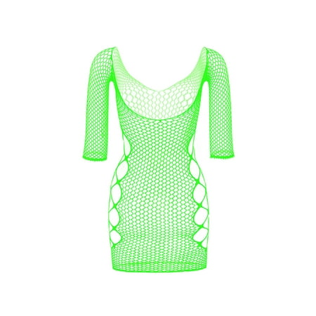 

nsendm Womens Transparent Pajamas Underwear Mesh Long Sleeves Dress Pajamas Underwear Petite Lingerie Underwear Green One Size