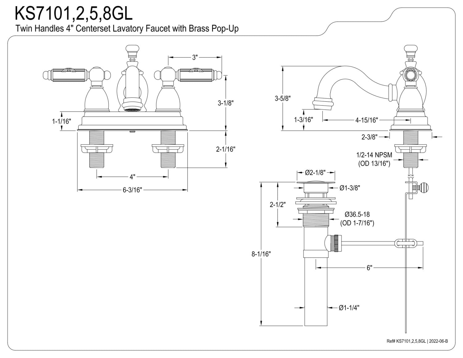 Kingston Brass KS7105GL 4 in. Centerset Bathroom Faucet, Oil Rubbed Bronze