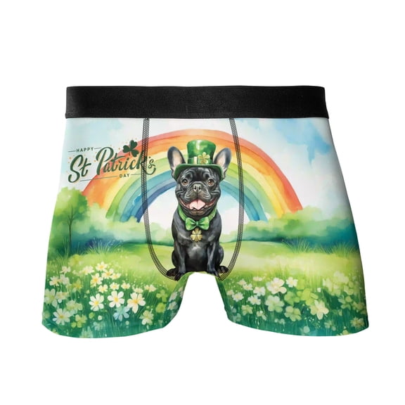 Happy St. Patrick’s Day French Bulldog with Green Hat Shamrocks Rainbow All Over Print Boxer Briefs Underwear for Men Dad Dog Lover Gifts - 03007