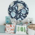 thumbnail image 2 of Designart 'Navy Blue Botanical Pattern With Feathers' Traditional Circle Metal Wall Art 29x29 - Disc of 29, 2 of 5