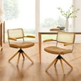 thumbnail image 5 of Art Leon Mid Century Accent Desk Chair No Wheel,PU Leather Rattan Back with Beech Wood Legs,Brown, 5 of 7