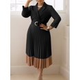 thumbnail image 5 of Vestido plisado negro para mujer, cuello en V, manga larga, cinturón, cintura alta, informal, elegante, para fiesta, línea A, vestidos largos, primavera 2025, 5 of 5