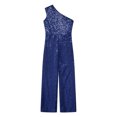 thumbnail image 3 of Eandarui Kids Sparkly Sequin One Shoulder Jumpsuit High Waist Long Leg Romper Birthday Party Fancy Navy Blue 8, 3 of 5