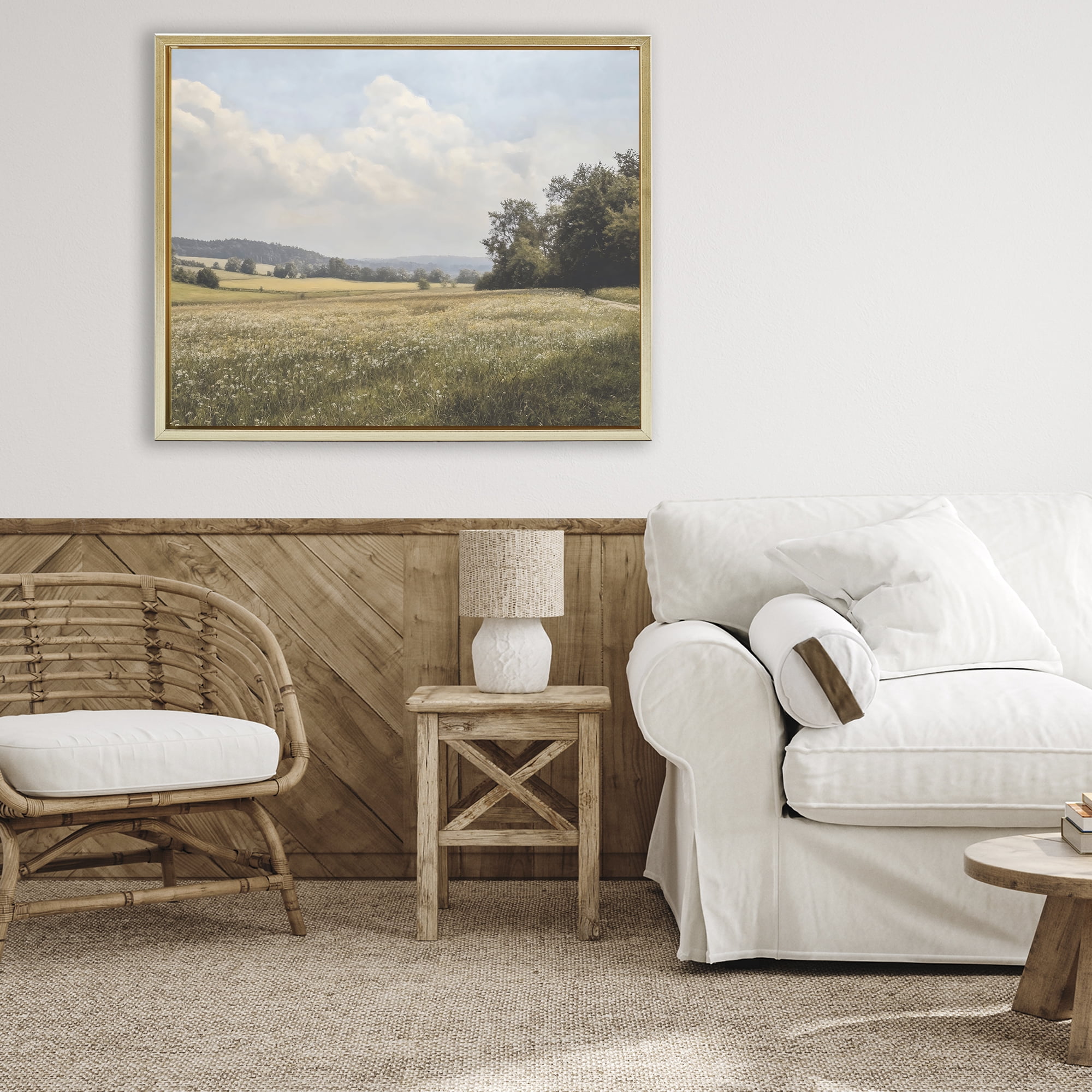 Stupell Industries Summer Landscape Cloudy Meadow Gold Framed Floater Canvas Wall Art, design by Franklyn Gregory